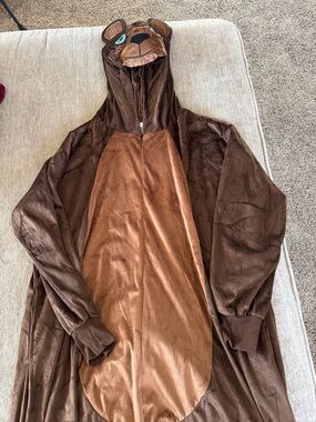 Spirit Halloween Brown Plush Bear Hooded Bear Costume.